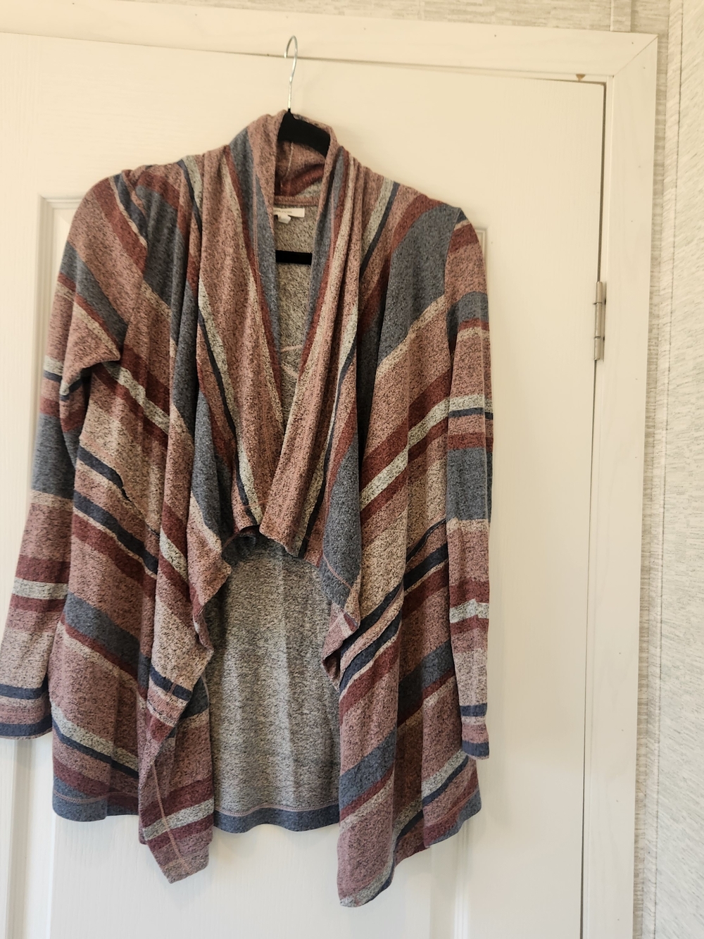 Maurices Striped Draped Open-Front Cardigan in Rose and Blue S Euc